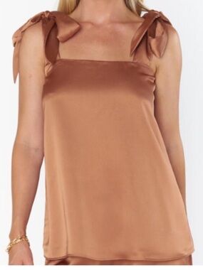Show Me Your Mumu Makeup Copper Satin Tie-Shoulder Cami Tank Medium